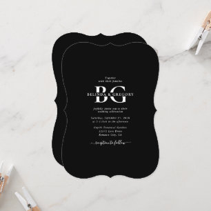 Convites Casamento das Iniciais do Monograma Branco e Preto