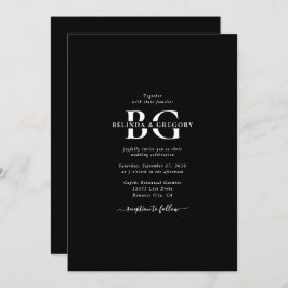 Convites Casamento das Iniciais do Monograma Branco e Preto