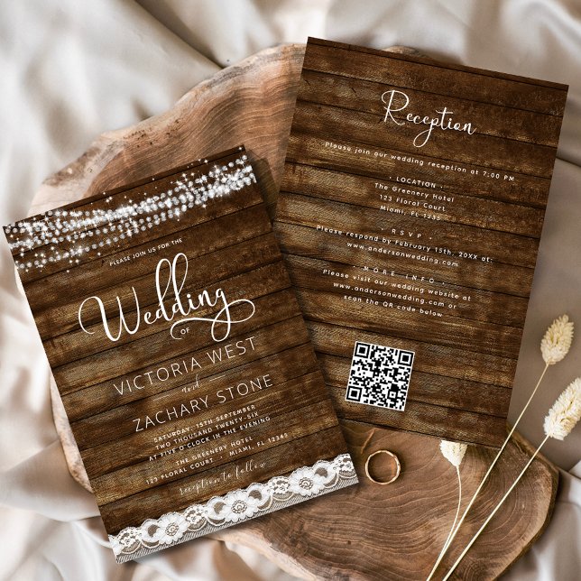 Convites Casamento das Luzes de Corda Rustic Farmhouse das  (Criador carregado)