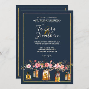 Convites Casamento das Luzes Douradas do Coral Marinho Eleg