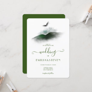 Convites Casamento das Montanhas de Aquarela Verde Elegante