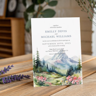Convites Casamento das Montanhas Primavera Floral Dusty Blu