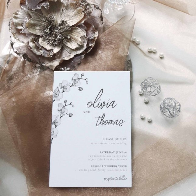 Convites Casamento das Orquídeas da Caligrafia Moderna Eleg (Criador carregado)