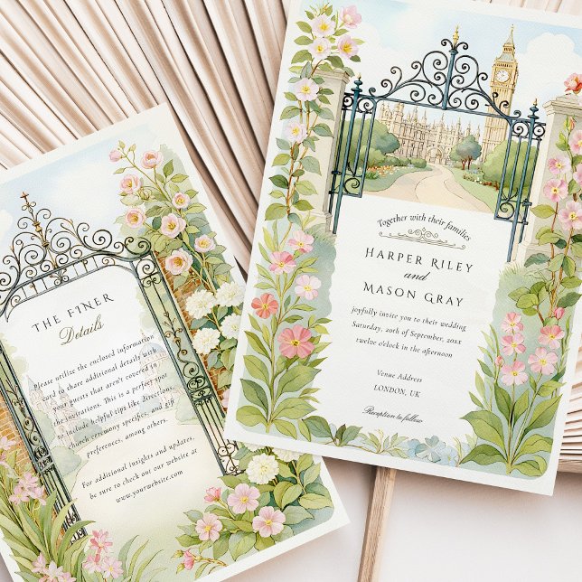 Convites Casamento das Portas do Jardim de Watercolor Londo (Criador carregado)