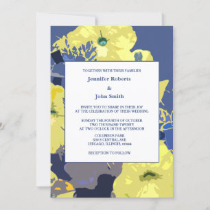 Convites Casamento de 2024 com Folhas Amarelas Dusty Blue A