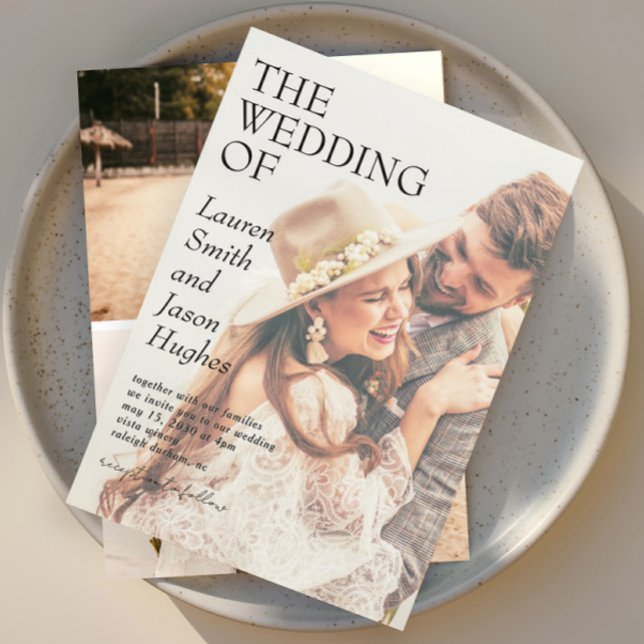 Convites Casamento de 4 fotos preto e branco moderno (Criador carregado)