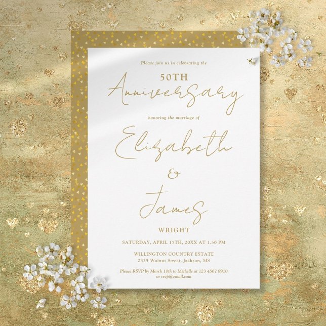 Convites Casamento de 50ª Sessão de Aniversário de Ouro (50th Wedding Anniversary Gold Script Wedding Invitation)