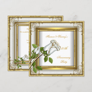 Convites Casamento de 50 anos Branca Rosa Dourada Elegante