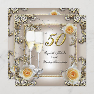 Convites Casamento de 50 anos Cream Dourado Rosa Silver