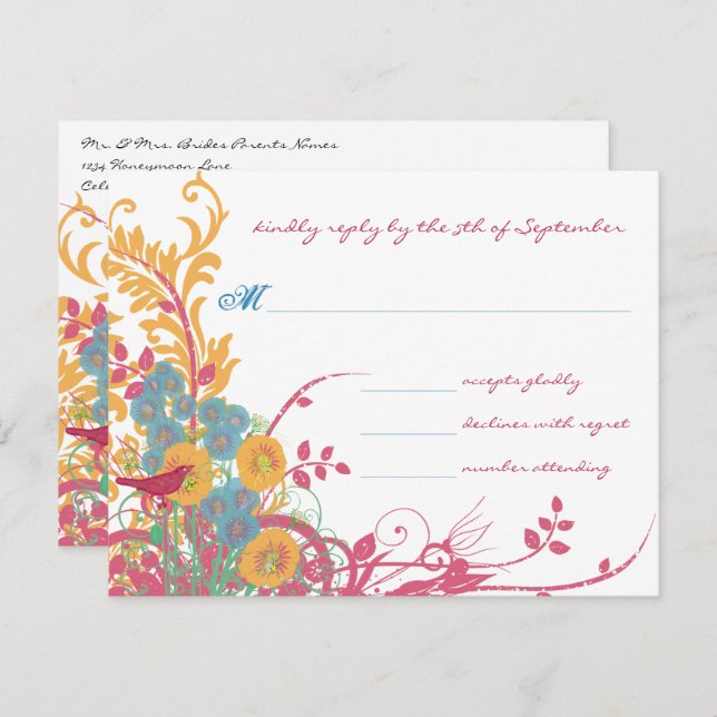 Convites Casamento de Abelha Flor Selvagem de Morango Cera  (Frente/Verso)