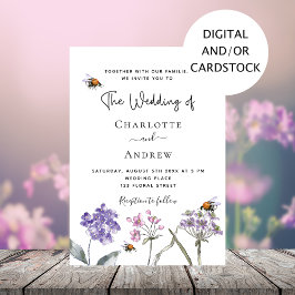 Convites Casamento de abelha rosa púrpura com flores silves
