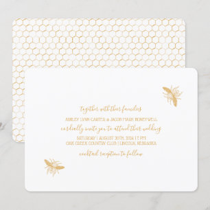 Convites Casamento de Abelhas e Ouros do Padrão Honeycomb 