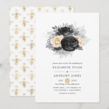 Casamento de Abelhas Florais Preto e Dourado Vinta