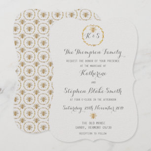 Convites Casamento de Abelhas Ouros de Folha de Ouro Branca