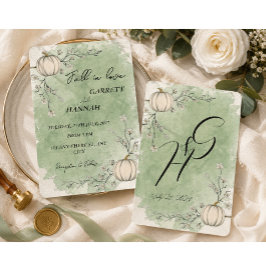 Convites Casamento de Abóbora de Outono Verde Rústico Apaix