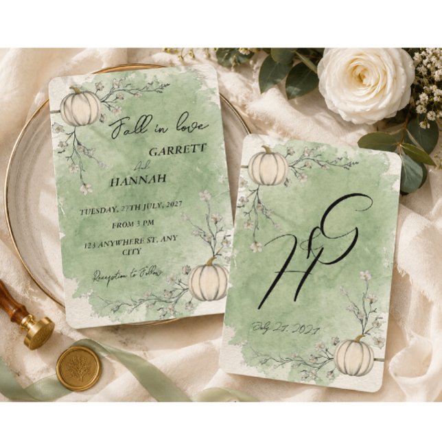 Convites Casamento de Abóbora de Outono Verde Rústico Apaix (Criador carregado)