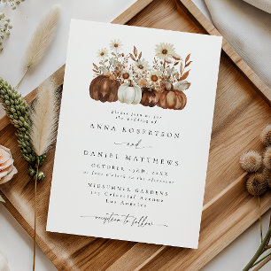 Convites Casamento de Abóbora Floral Outono Caprichoso