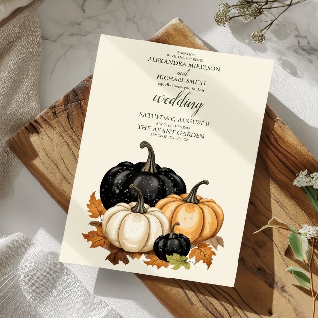 Convites Casamento de Abóbora Preto e Branco (Criador carregado)