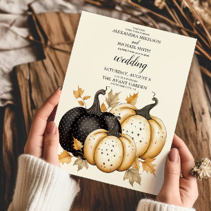 Convites Casamento de Abóbora Preto e Dourado Rústico