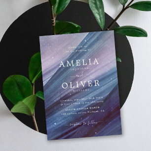 Convites Casamento de Abstrato azul e roxo minimalista mode
