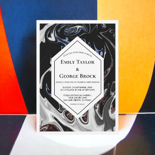 Convites Casamento de Abstrato azul preto mínimo elegante