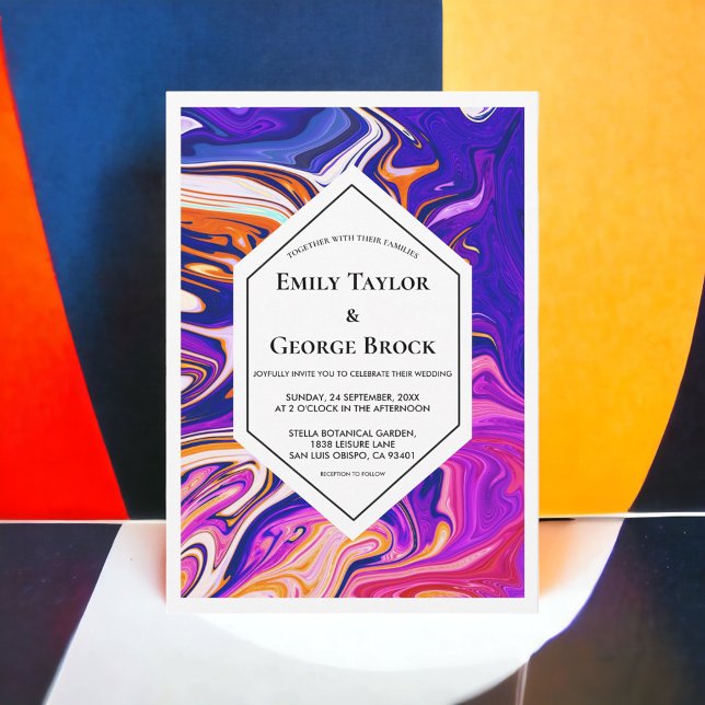 Convites Casamento de Abstrato da Galáxia Laranja Mínimo Az (Criador carregado)