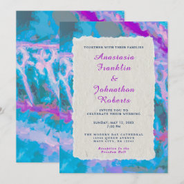 Convites Casamento de Abstrato de Aquarela Azul Elegante