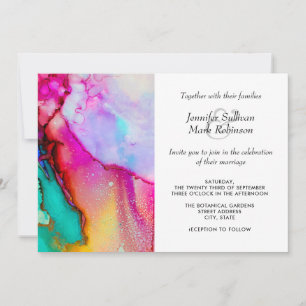 Convites Casamento de Abstrato de Aquarela Rosa e Turquesa