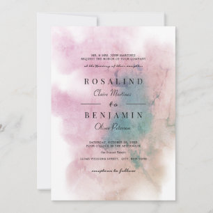Convites Casamento de Abstrato de Aquarela Verde Blush Cor-