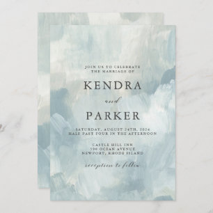 Convites Casamento de Abstrato de Arte Azul Dusty Brushstro
