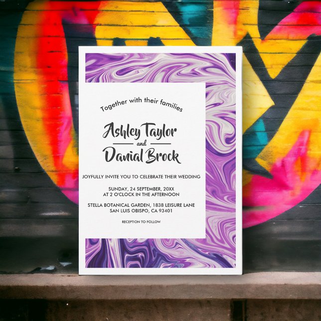 Convites Casamento de Abstrato de Arte com Galáxia Azul Mín (Criador carregado)