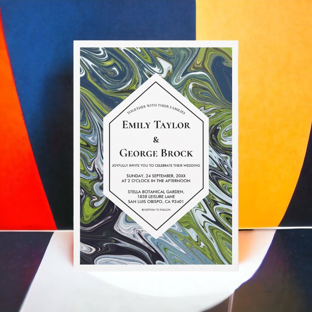 Convites Casamento de Abstrato de Arte com Tonalidade Azul  (Criador carregado)