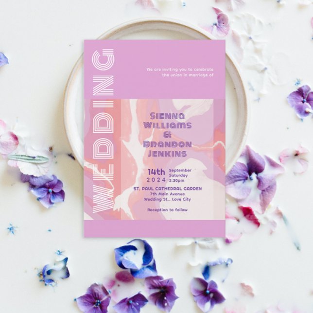 Convites Casamento de Abstrato de Arte de Pastel Rosa (Criador carregado)