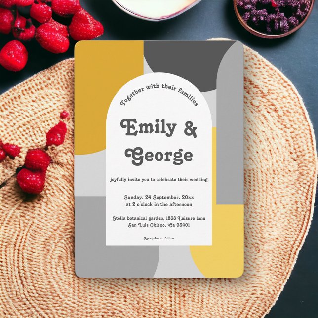 Convites Casamento de Abstrato de Arte Moderno Retrô Artíst (Criador carregado)