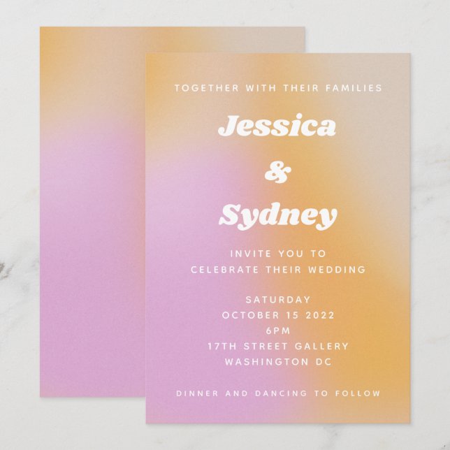 Convites Casamento de Abstrato de Arte Rosa Moderno e Laran (Frente/Verso)