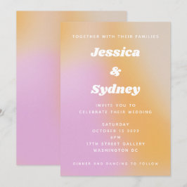 Convites Casamento de Abstrato de Arte Rosa Moderno e Laran