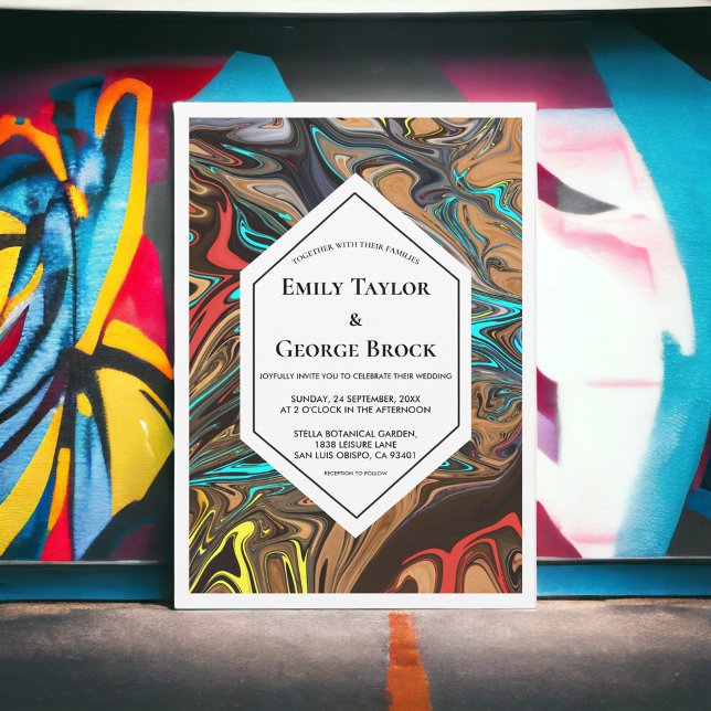 Convites Casamento de Abstrato de Ondas Coloridas Mínimas E (Criador carregado)