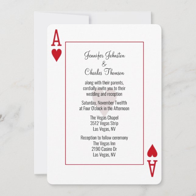 Convites Casamento de Ace of Hearts (Frente)