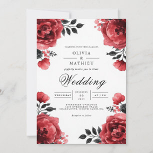 Convites Casamento De Acentos Florais De Crimson Bloom