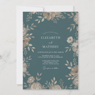 Convites Casamento de Aço Dourado Folhagem Suave Eucalipto