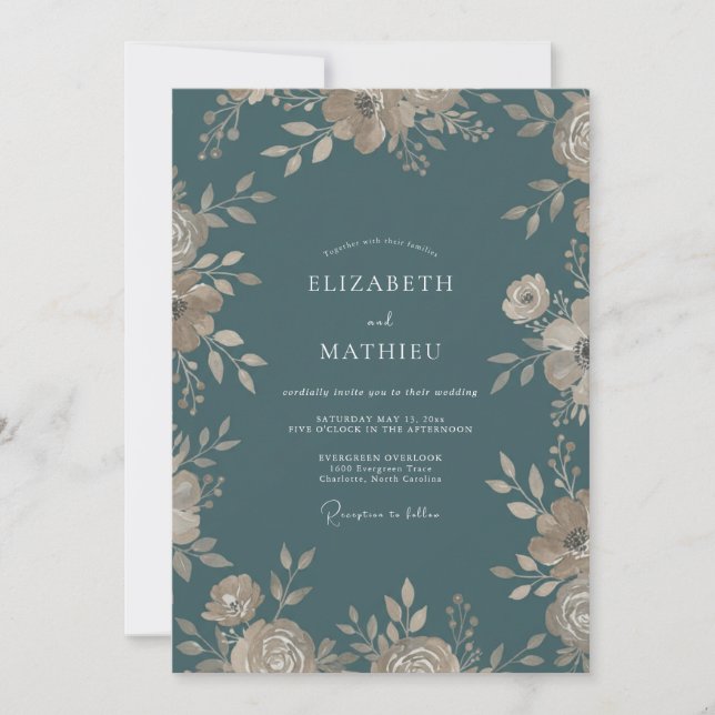 Convites Casamento de Aço Dourado Folhagem Suave Eucalipto (Frente)