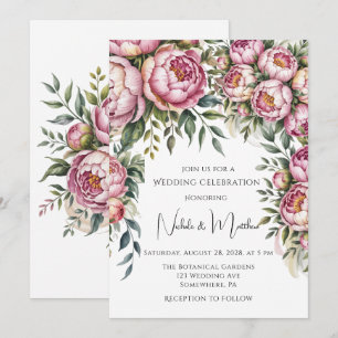 Convites Casamento de Acordo Floral de Elegante Peony
