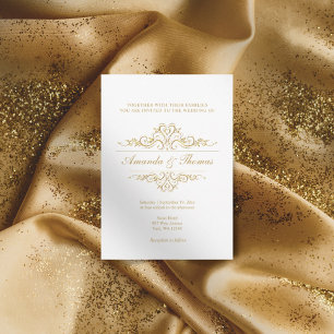 Convites casamento de adorno de quadro de ouro na moda eleg