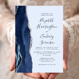 Convites Casamento de Agata Azul-Prateado Moderno e Marinho