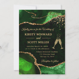 Convites Casamento de Ágata Brilhante Verde Elegante Dourad