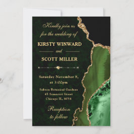 Convites Casamento de Ágata Brilho Dourado Verde Elegante