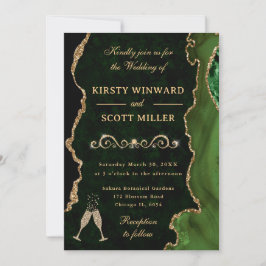 Convites Casamento de Ágata Brilho Dourado Verde Elegante