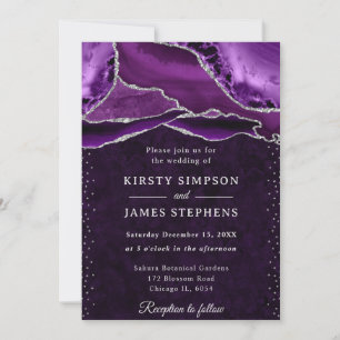 Convites Casamento de Ágata com Brilho Roxo e Prata
