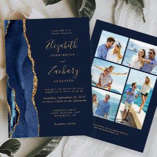 Convites Casamento de Agata Dourada Azul Elegante com Marin