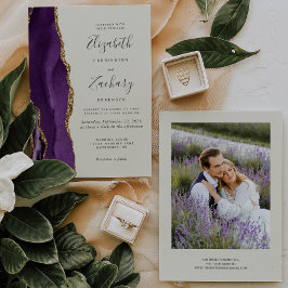 Convites Casamento de Ágata Dourada Roxa Foto Moderna Marfi